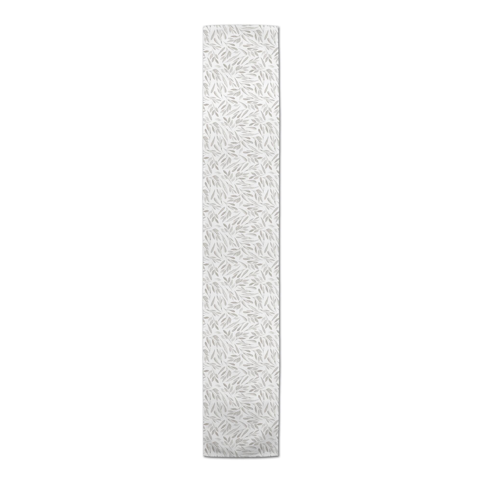90" Soft Gray Leaves Cotton Twill Table Runner